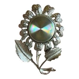 Vintage Jewelarama AB Rivoli Flower Brooch Silver Tone